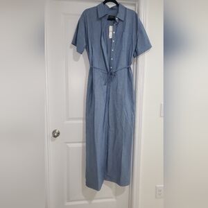 Banana Republic Blue Buttoned Jumpsuit Casual Notched Collar